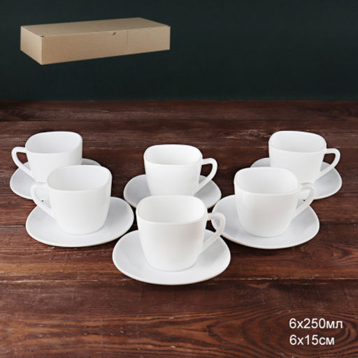 Чайный набор 12 предметов 250 мл белый квадратная форма А / FXB220/FBD220-6A (WHITE ) /уп.8/ картон - Галеонтрейд фото 12