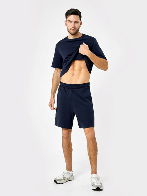 Комплект хлопковый мужской (футболка, шорты) в темно-синем цвете - Mark formelle фото 4