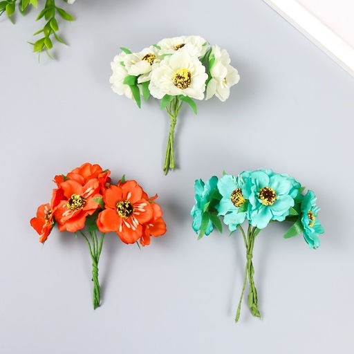 Декор для творчества «Бегония», (1 набор=1 букету), в букете 6 цветов, d=3.7 см, 10×3.5 см, МИКС