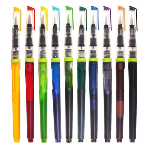 Набор кистей синтетика 10 штук заправленная тушью, 10 цветов