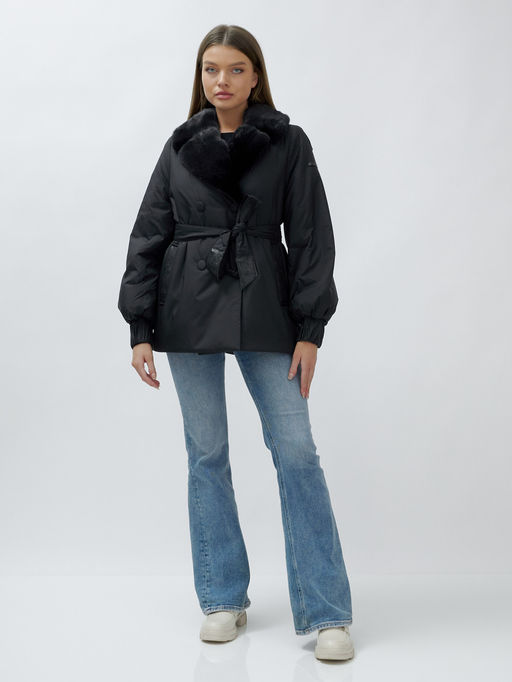 Полупальто зимнее женское с норкой люкс класса черного цвета 8632Ch - Mtforce фото 11