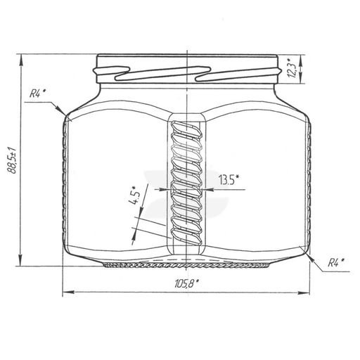 Банка стеклянная (под твист-офф 82мм) 0.39л квадратная