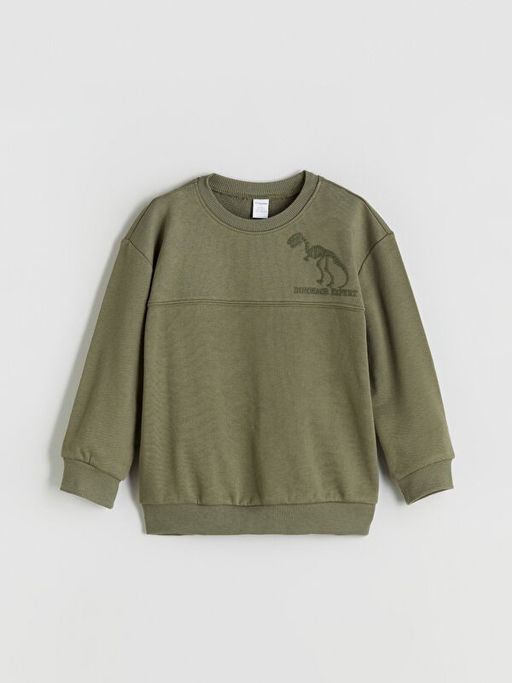 Bisiklet Yaka Dinozor Bask?l? Erkek ?ocuk Sweatshirt ve E?ofman Alt? 2li Tak?m