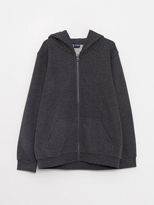 Kap??onlu Basic Uzun Kollu Erkek ?ocuk Fermuarl? Sweatshirt