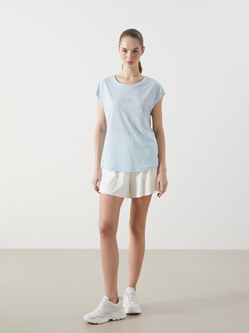 Bisiklet Yaka Bask?l? Kad?n Spor Ti??rt