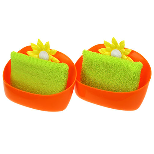 "Ромашка" Подставка для губок пластмассовая настенная на присосках, 15,5х7х11см, с губкой 12,5х9х2см, цвета в ассортименте: фуксия; оранжевый (Китай)