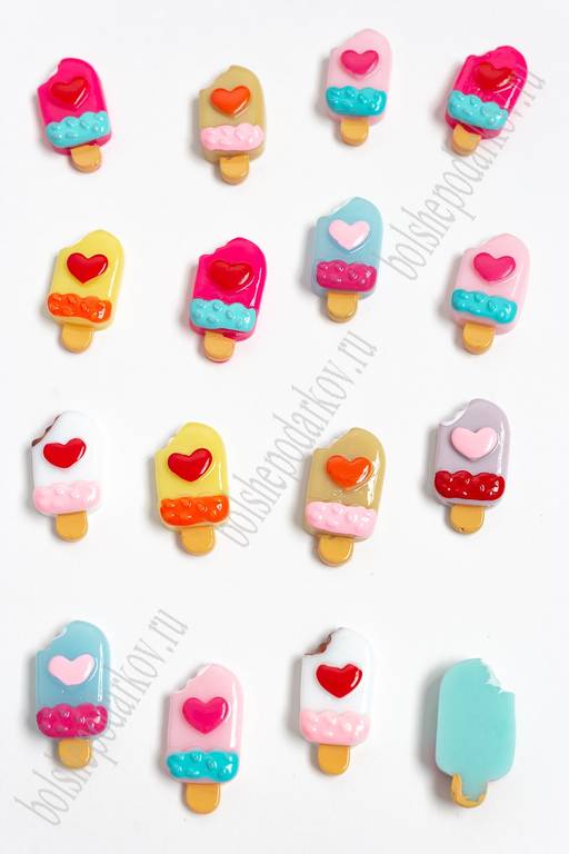 Кабошон "Мороженое на палочке, сердце" (50 шт) SF-3106, ассорти