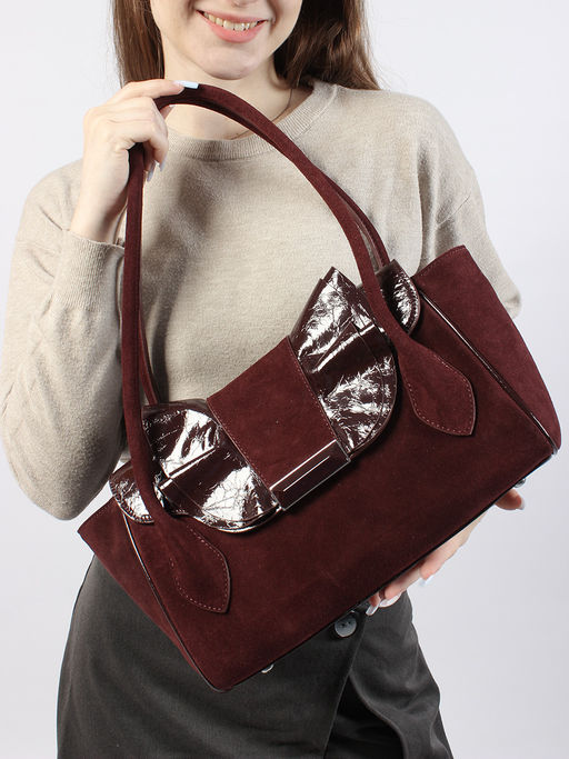LACCOMA сумка Y2430-1-бордовый натуральная замша, натуральная кожа полиэстер  фото 3