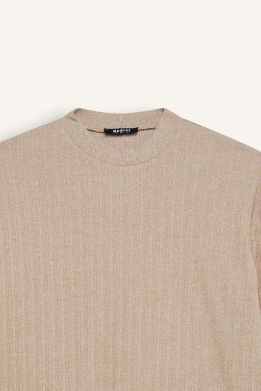 Мягкая меховая туника в рубчик с круглым вырезом и разрезом на бретельках с длинными рукавами Relax Fit - Defacto фото 7