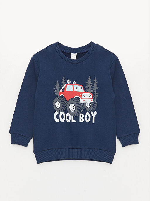 Bisiklet Yaka Uzun Kollu Bask?l? Erkek Bebek Sweatshirt ve E?ofman Alt 2li Tak?m