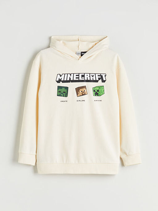 Kap??onlu Minecraft Bask?l? Erkek ?ocuk Sweatshirt