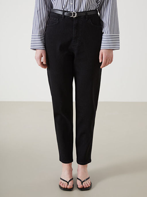 Beli Kemerli Mom Fit Kad?n Jean Pantolon