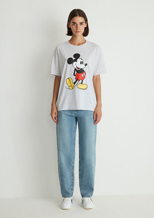 Mickey Mouse Bask?l? Gri Tisort - Mavi фото 3