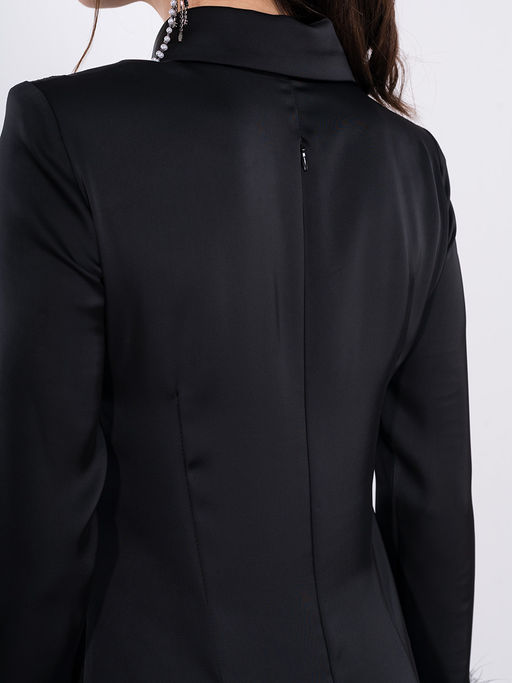 Платье из атласа с перьями OD-850-1 черное OD-850-1