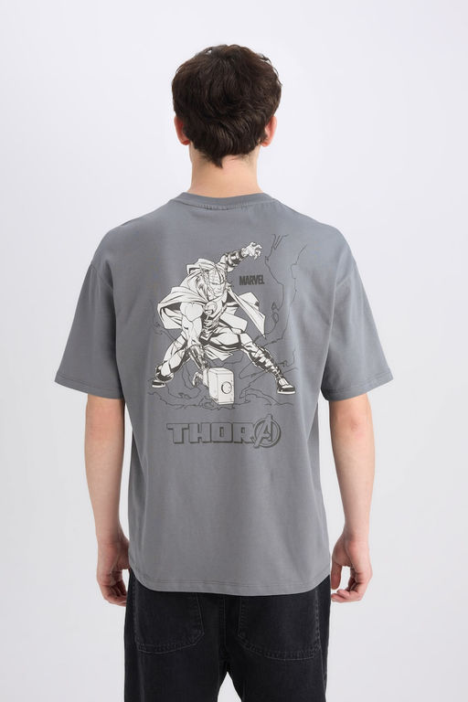 %100 Pamuk Marvel Boxy Fit Bisiklet Yaka S_rt Bask_l_ K_sa Kollu Ti__rt