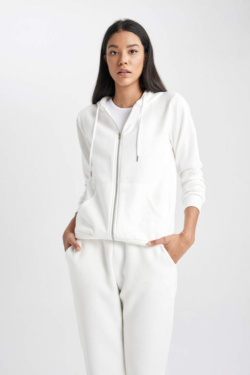 Базовая толстовка на молнии с капюшоном обычного кроя - Defacto фото 4