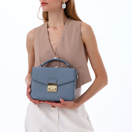 Сумка женская мессенджер TEXTURA на клапане, 23×6×17 см, голубая