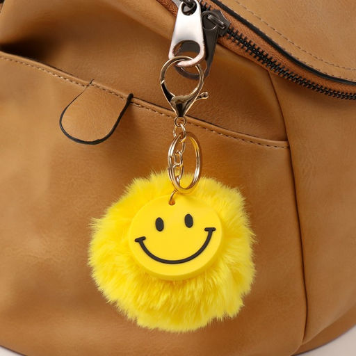 Брелок для ключей на кольце на карабине Пушистик. Смайл, на сумку, рюкзак, жёлтый, 8?8 см