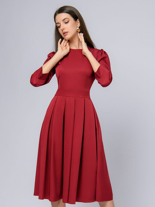 УЦЕНКА. Платье бордового цвета длины миди с рукавами 3/4 - 1001dress фото 4