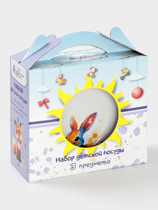 Набор детской посуды Дулевский фарфор Зайчик, 3 предмета: тарелка 175 мл, миска 360 мл, кружка 210 мл, белый