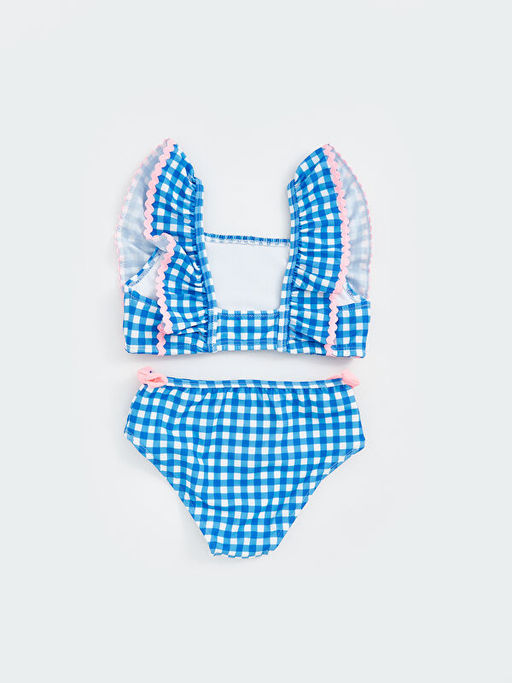 Kare Yaka Ekose K?z ?ocuk Bikini