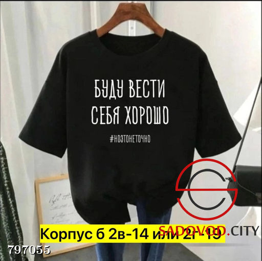 Футболка с надписью (буду вести себя хорошо)