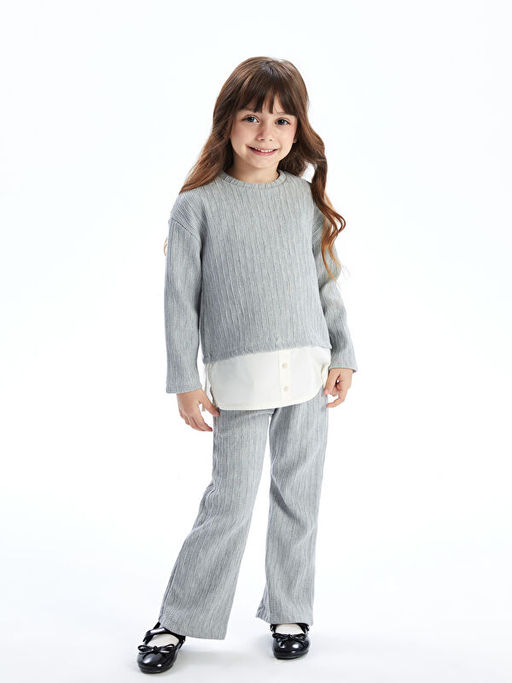 Bisiklet Yaka K?z ?ocuk Bluz ve Tayt Pantolon 2li