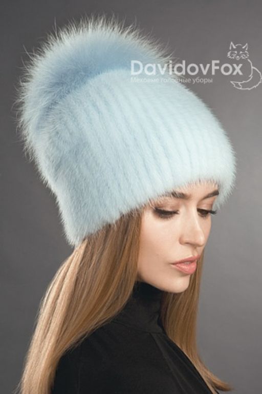 Шапка Буратино норка голубая