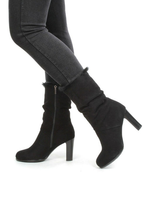 F16-181M BLACK Полусапоги зимние женские (натуральная замша, натуральный мех (полностью))