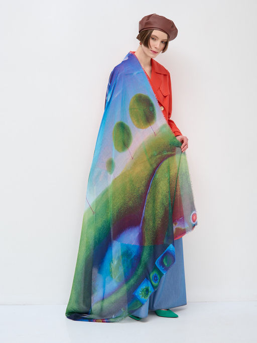 Большой, красивый двусторонний платок с рисунком в стиле арт-декои необычной текстурой ткани - Tantino фото 2