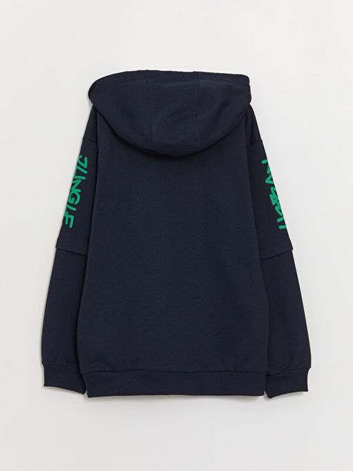 Bask?l? Uzun Kollu Erkek ?ocuk Hoodie - Waikiki фото 3