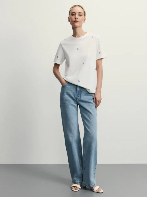 Футболка из хлопка с вышивкой / Zarina фото 9