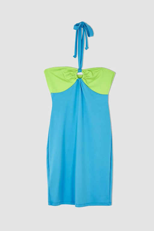 Мини-платье Cool Bodycon с вырезом через шею - Defacto фото 8