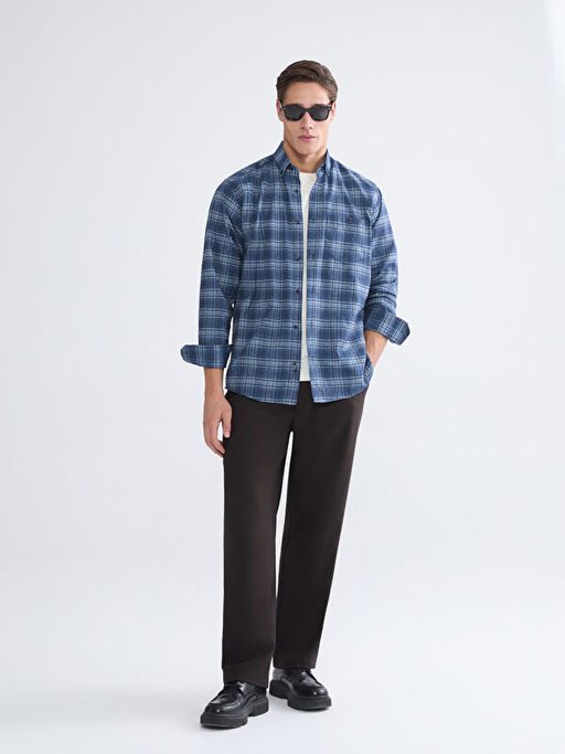 Regular Fit Uzun Kollu Ekose Gabardin Erkek G?mlek