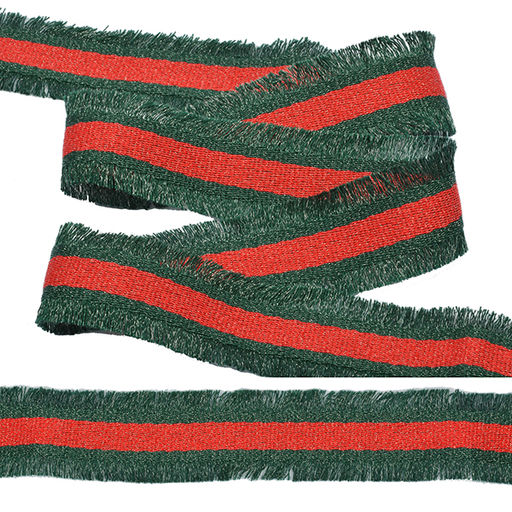 Тесьма с бахромой TBY F07 шир.30мм цв.красный/т.зеленый уп.13,71м