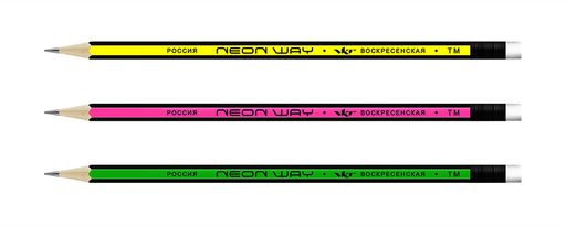 ВКФ Neon way 3P 1-1565 Набор графитных карандашей ОПП неон с полосатыми гранями с ластиком заточенный ТМ (HB) 10 х 3 шт
