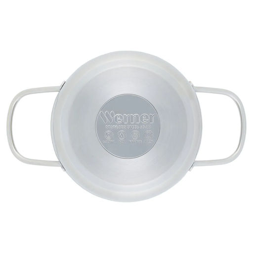 51795 WERNER Набор посуды CASINA из 4 пр. (ковш 14х7,5 см/1,2 л, кастрюля с крышкой 14х7,5 см/1,2 л, сковорода 16х4 см), с индукционным дном. Материал: нержавеющая сталь 18/10. Толщина стенок: 0,6 мм, толщина дна: 3,1 мм.