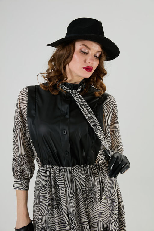 Платье NIKVA н1010-1а чёрный и чёрно-белые ракушки