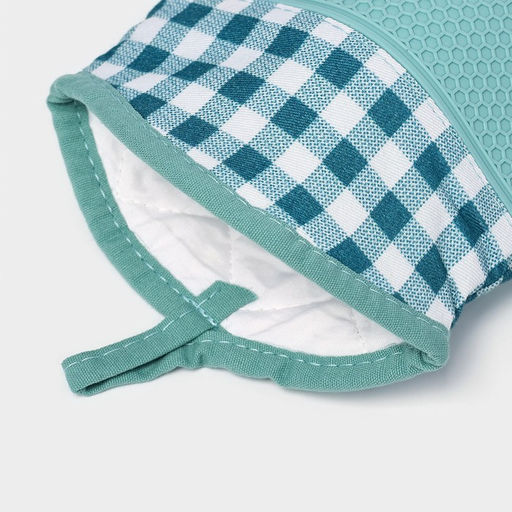 Рукавица для горячего с манжетой Доляна Клетка, силикон, 2718.5 см, мятная фото 3