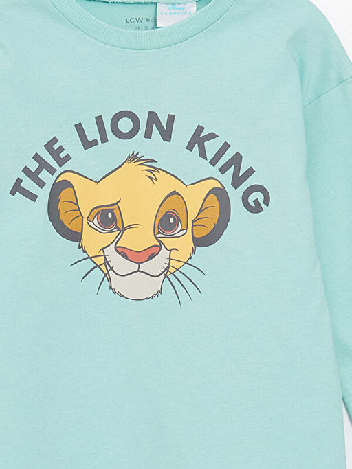 Bisiklet Yaka Uzun Kollu Aslan Kral Bask?l? Erkek Bebek Ti??rt - Waikiki фото 3