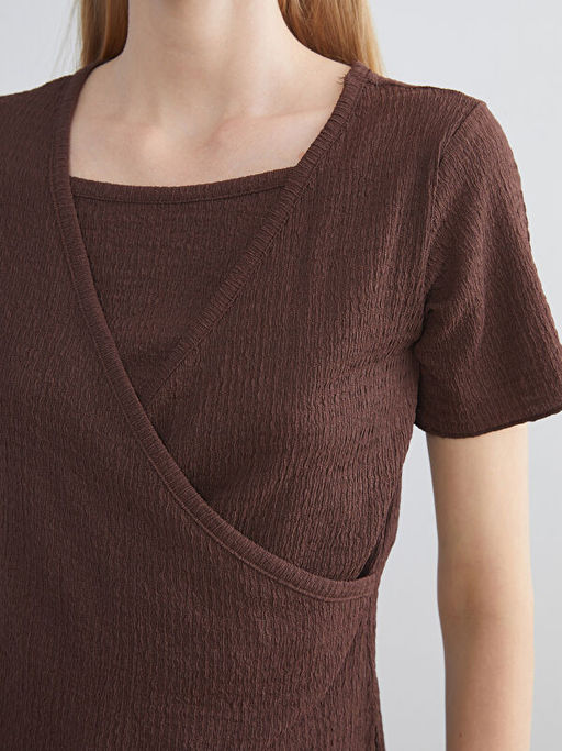 Kruvaze Yaka Dokulu Bluz