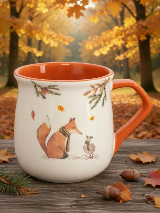 Кружка, 400 мл, керамика D, бело-оранжевая, Лиса и гусь, Autumn friends - Anna lafarg фото 7