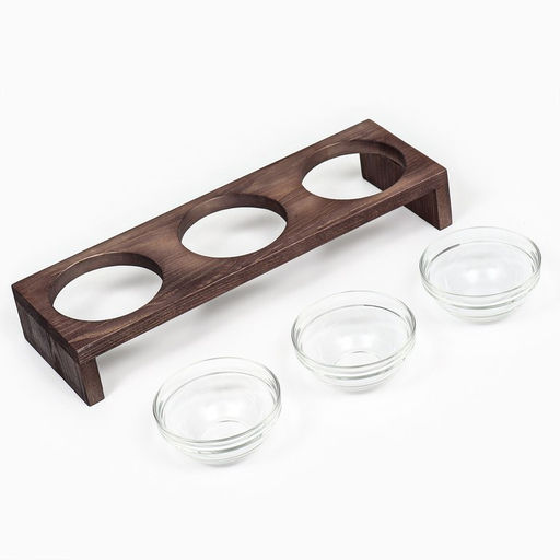 Подставка тройная с мисками из прозрачного стекла 45 х 14,5 см х 6,5 см 3х250 мл, венге - Пижон фото 4