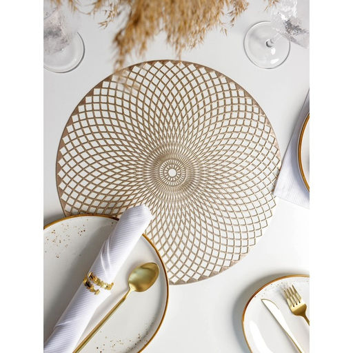 Набор салфеток сервировочных на стол Доляна Вира, 4 шт, d=38 см, цвет золотой  фото 16