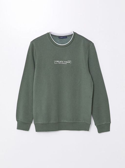 Bisiklet Yaka Uzun Kollu Bask?l? Erkek Sweatshirt