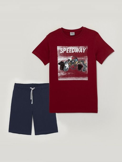 CRB wear/FWXM 90010-32 Комплект мужской (футболка, шорты), коричнево-бордовый/Ex.Cherubino