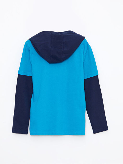 Kap??onlu Bask?l? Uzun Kollu Pamuklu Erkek ?ocuk Ti??rt - Waikiki фото 2