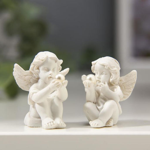 Цена за 2 шт. Фигурка полистоун «Ангелочек рассматривает жемчужину», 3.5×2.5×2.8 см, МИКС