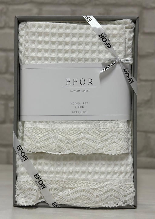 Набор вафельных полотенец EFOR из 2-х предметов(50*90 и 70*140) WAFFLE BEYAZ белый гипюр