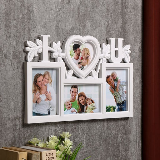 Фоторамка - коллаж на 4 фото 10?10, 10?15 см Я люблю тебя, пластик, мультирамка, белая, 26.5?40?2.5 см